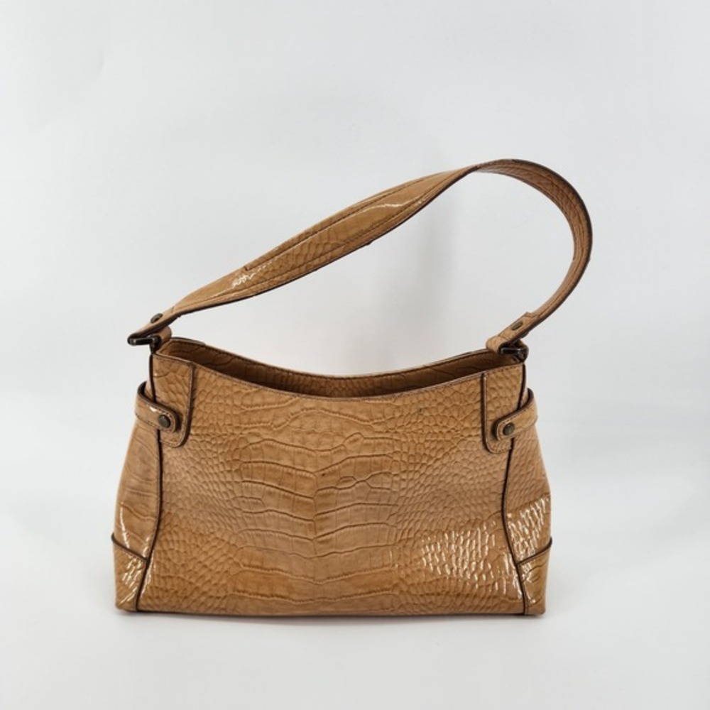 Liz Claiborne Tan Croc Embossed Faux Leather Shoulder Bag‎ Purse - Picture 2 of 8